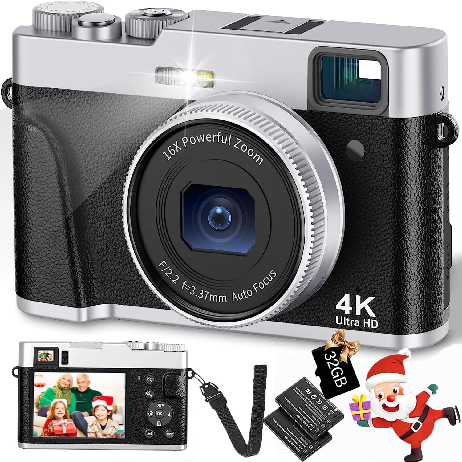 4K Digital Camera for Photography with Viewfinder 48MP Vlogging Camera for Youtube with 32GB Card 16X Autofocus Anti-Shake Travel Portable Video Camera Camcorder