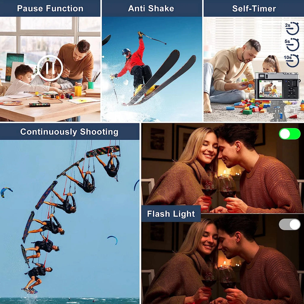 4K Digital Camera for Photography with Viewfinder 48MP Vlogging Camera for Youtube with 32GB Card 16X Autofocus Anti-Shake Travel Portable Video Camera Camcorder