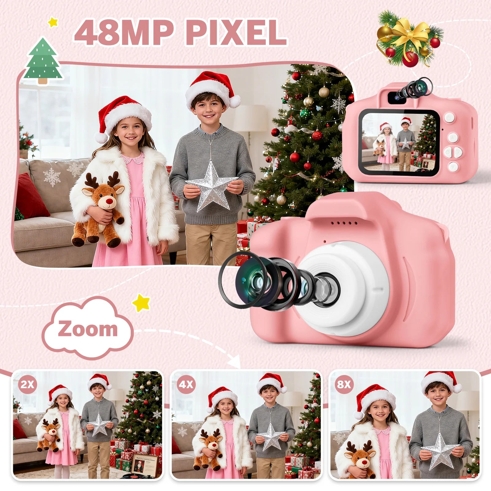 Kids Camera for Girls Boys 32GB 1080HD Selfie Digital Cameras Video Toddler Toys Christmas Birthday Gift Age 3-10, Pink