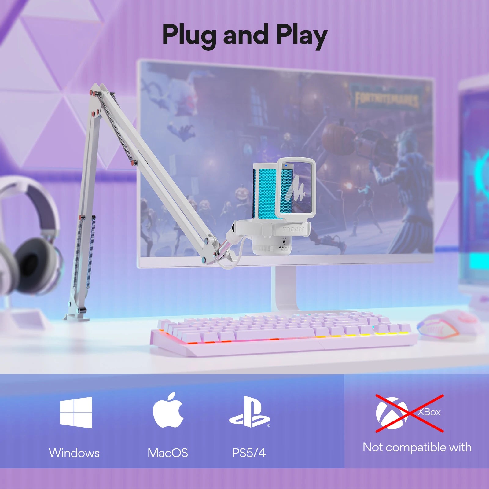 Maono Gamerwave DGM20S USB Microphone Gaming Mic Condenser Mic RGB Mic Noise Canceling Mic with Mic Gain,RGB Light,One key mute