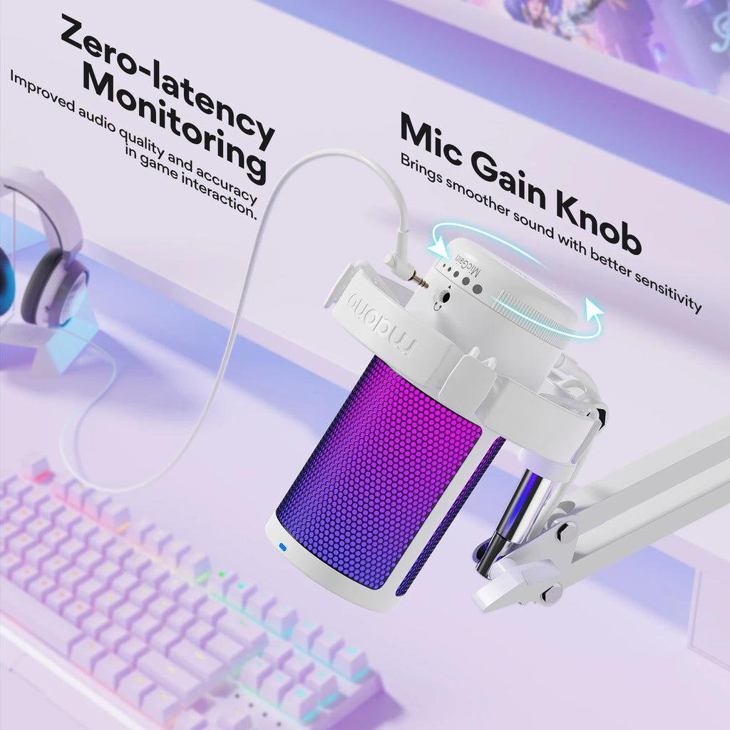 Maono Gamerwave DGM20S USB Microphone Gaming Mic Condenser Mic RGB Mic Noise Canceling Mic with Mic Gain,RGB Light,One key mute