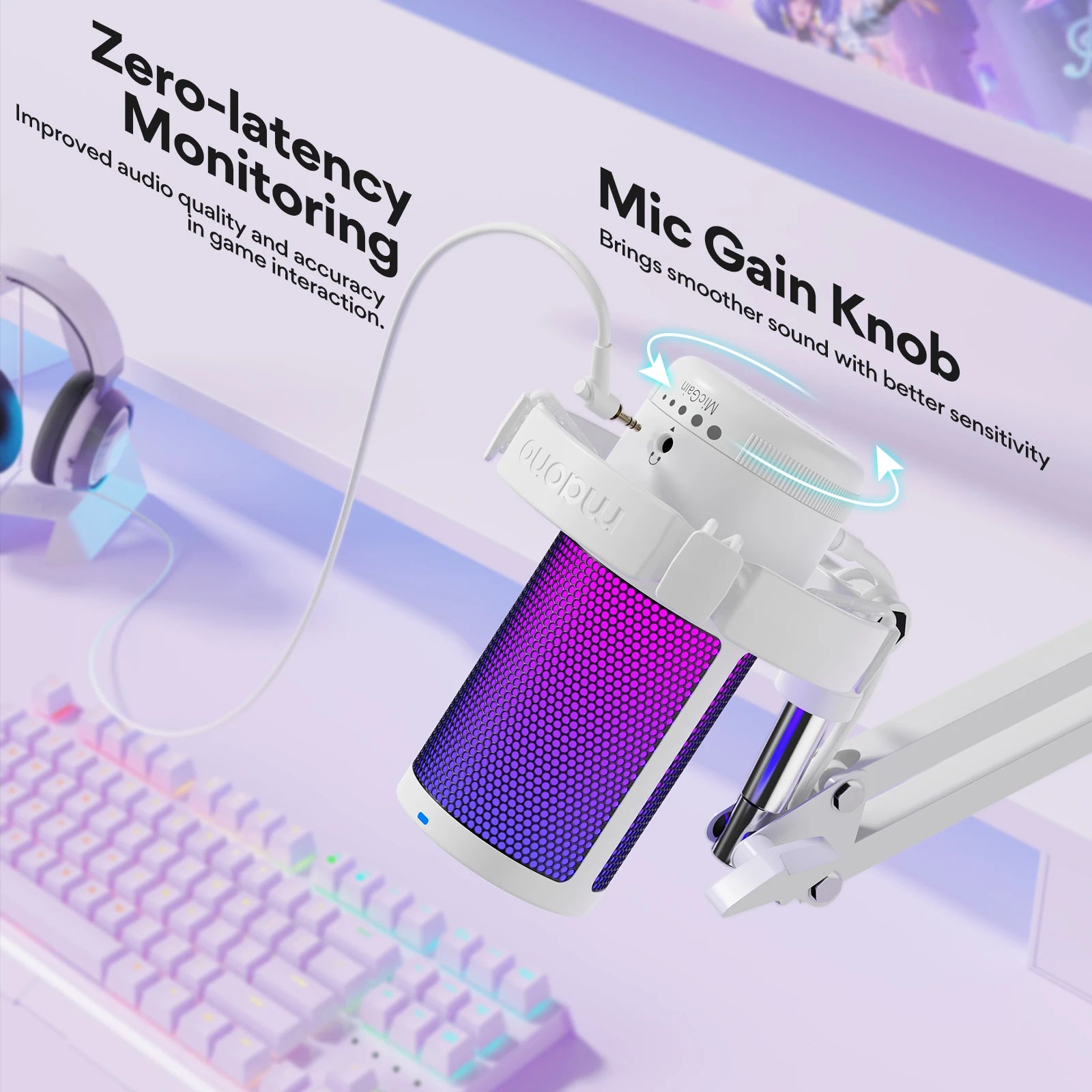 Maono Gamerwave DGM20S USB Microphone Gaming Mic Condenser Mic RGB Mic Noise Canceling Mic with Mic Gain,RGB Light,One key mute