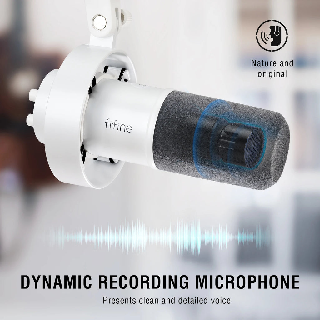 FIFINE Recording XLR Dynamic Microphone with Real-time Monitoring,USB Streaming Mic with Gain Knob/Touch-mute for PC,Mixer-K688