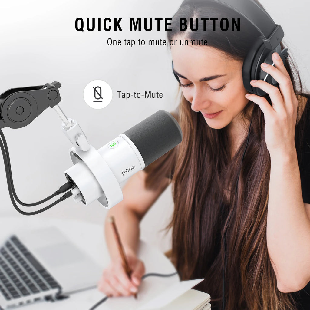 FIFINE Recording XLR Dynamic Microphone with Real-time Monitoring,USB Streaming Mic with Gain Knob/Touch-mute for PC,Mixer-K688