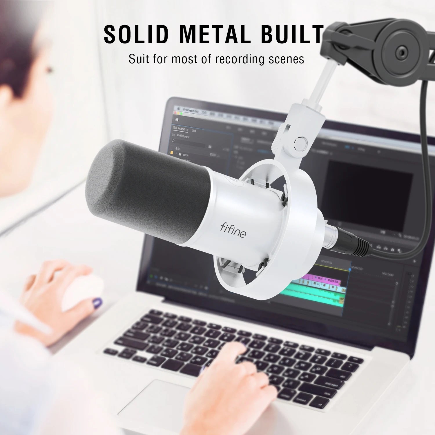 FIFINE Recording XLR Dynamic Microphone with Real-time Monitoring,USB Streaming Mic with Gain Knob/Touch-mute for PC,Mixer-K688