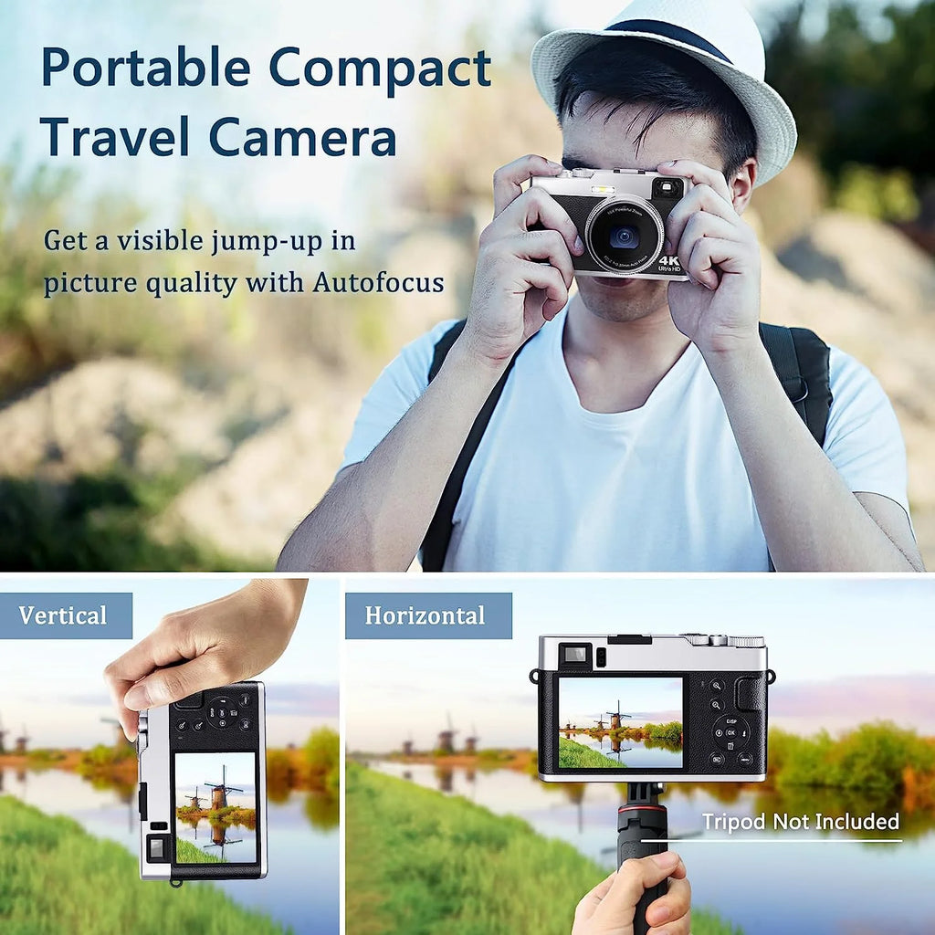 4K Digital Camera for Photography with Viewfinder 48MP Vlogging Camera for Youtube with 32GB Card 16X Autofocus Anti-Shake Travel Portable Video Camera Camcorder